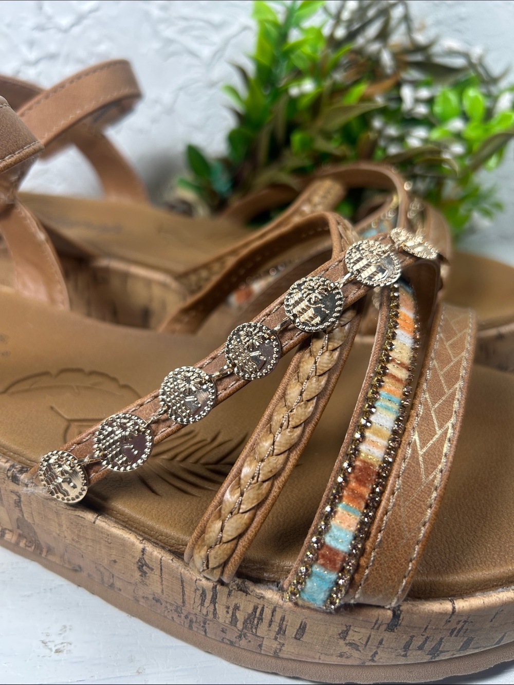 JellyPop Pierre Wedge Sandals Beaded Accents Stylish Cork Wedge Sandal - Picture 11 of 13